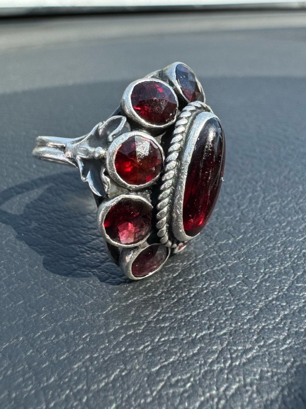 SOLD  Sterling Garnets flower Ring